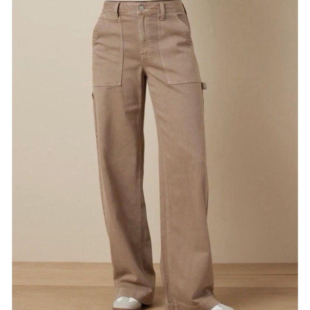 American Eagle Super High Rise Baggy Wide Leg Carpenter Jeans Brown, Size 4 (D2)